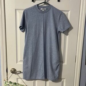Steve Madden Light Blue Short Sleeve Sweater Dress with pockets.